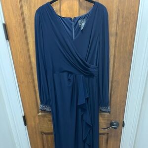 Long sleeve, navy Adriann Papell formal gown Size 6.